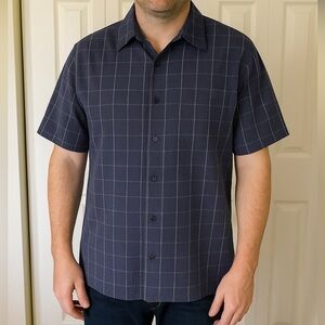 Arrow Short-Sleeve Men’s Button Up Shirt Blue Windowpane XXL Casual Relaxed EUC